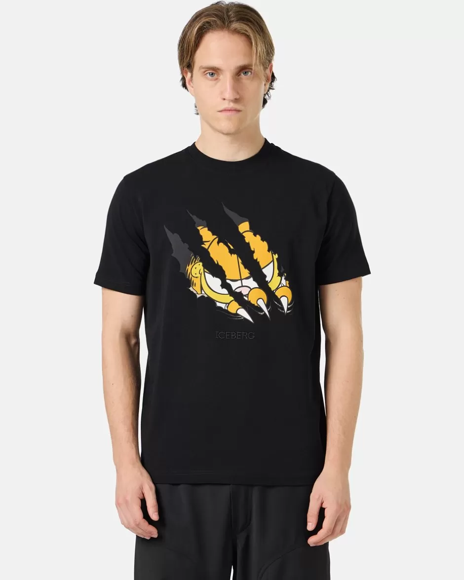 Discount Black Cotton Jersey T-shirt With Garfield Print And Embroidered Logo T-Shirts And Polo