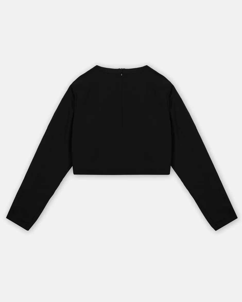 Best Black Crew Neck Crop Sweatshirt With Sequins And Zip On The Back Kids Girl Fw24