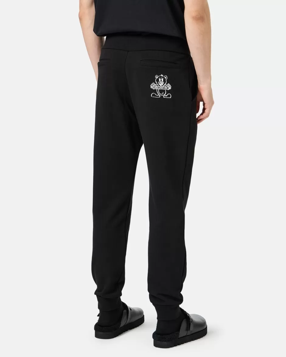 Fashion Black Jogger Regular Fit Trousers In Fleece With Bear Print And Logo Trousers