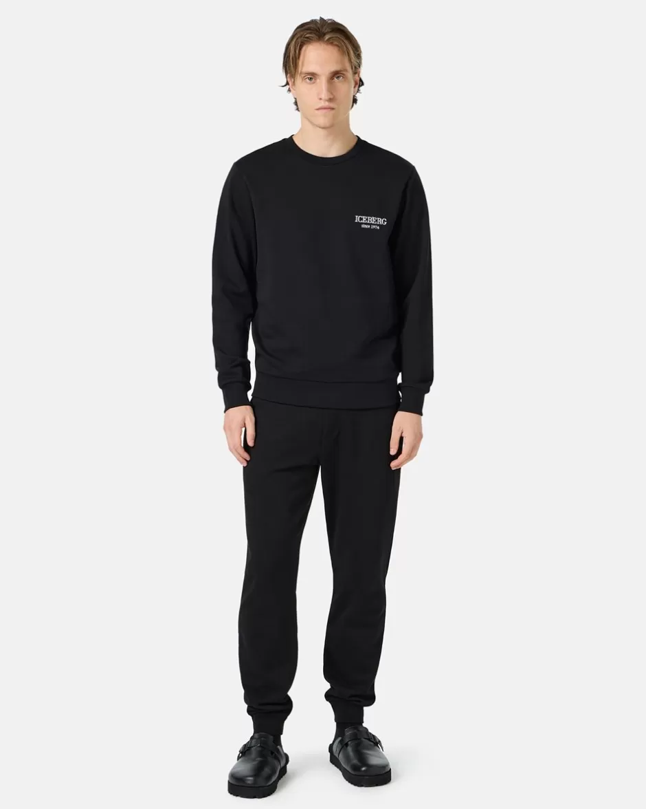 Fashion Black Jogger Regular Fit Trousers In Fleece With Bear Print And Logo Trousers