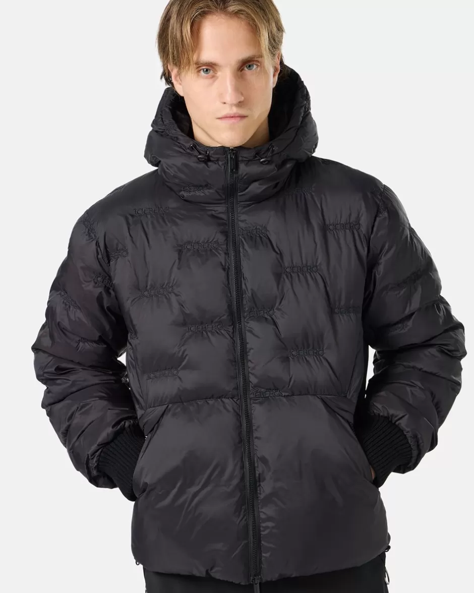 Cheap Imitation Down Nylon Jacket With Allover Embroidery And Central Zip Outerwear